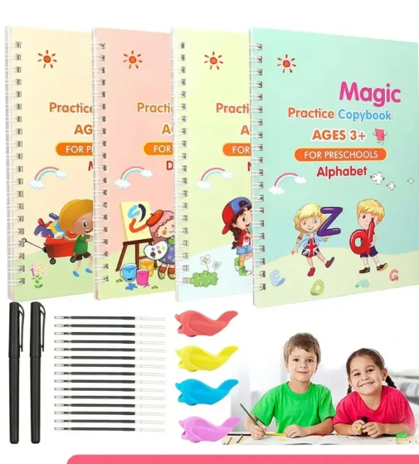 الكتاب السحري لتنمية مهارات الطفل 4 في 1 (الرياضيات, الحروف, الارقام, الرسم)